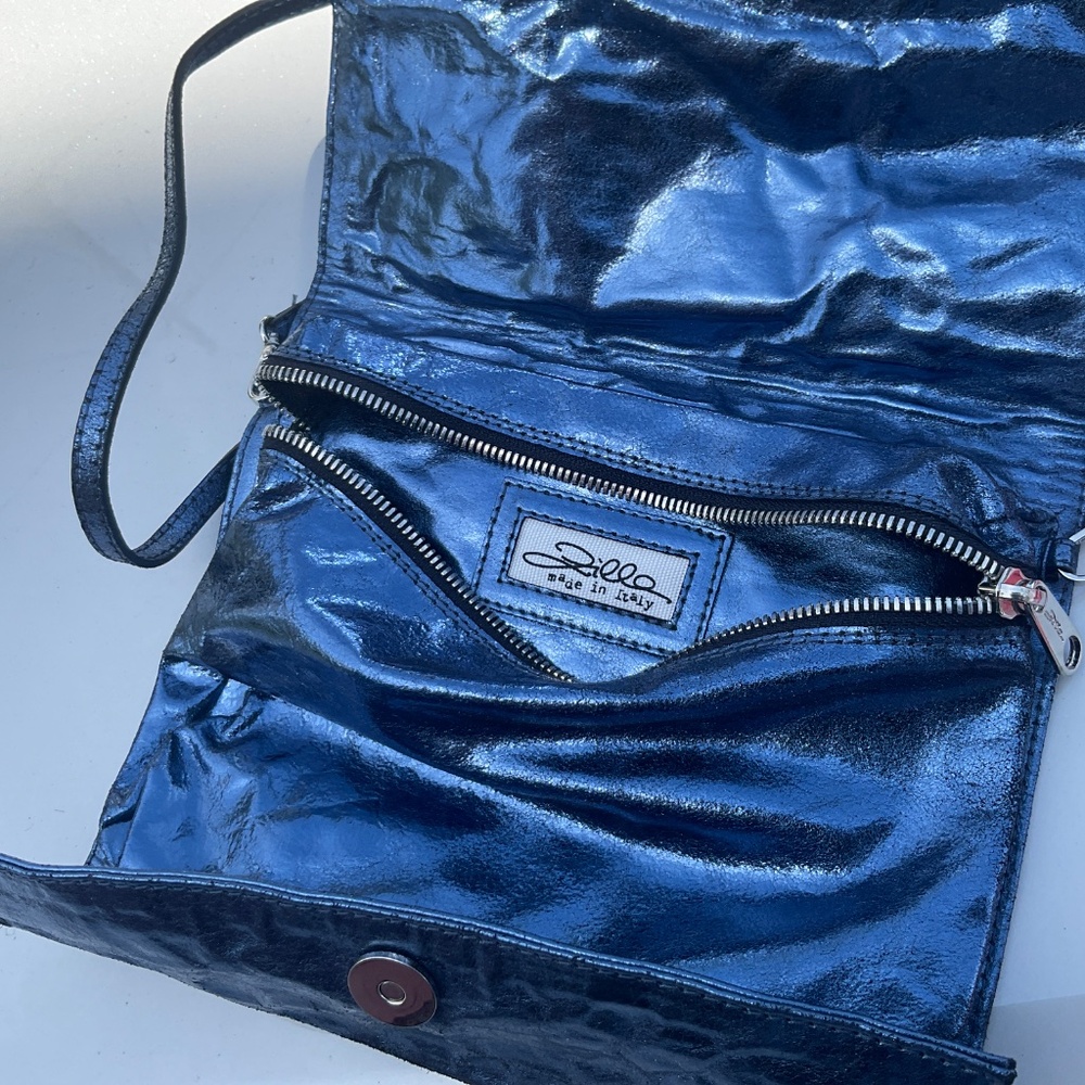 Italian made Zilla handbag 100% calf leather Metallic Blue - Picture 6 of 15